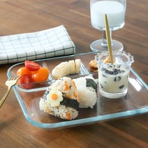 내열 강화유리 1인 유리식판 나눔접시 - 대