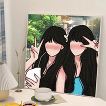diy 디지털 유화 채색화 캐릭터 자매 절친 핸드페인팅 유채화 아이디어 선물 장식화, G62103, 30*30cm+두꺼운안테
