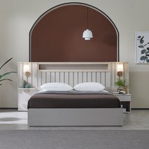 베디스 호텔식 모나코 편백아트월 LED조명 평상형 침대프레임 LK (패널포함) (협탁 선반), 진그레이