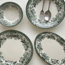 레트로 빈티지 플라워 접시 클레이탄 다이아나 로즈 오벌 플레이트 디저트 파스타 그릇