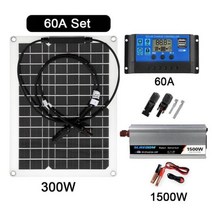 태양광 판넬 태양열 패널 1500W 태양 광 발전 시스템 키트 배터리 충전기 300W 전지 10-60A 충전 컨트롤러 완전 홈 그리드 캠프, 60A Set