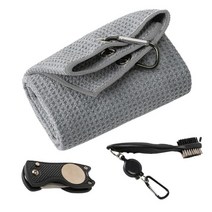 골프공 컬러 로스트볼 스포츠 골프 클리닝 타올 세트 자석 우드 클럽 마이크로 화이버 그루브 브러시 세척, 02 Grey 30x50cm