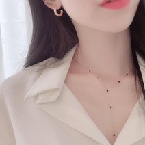 silver925 블랙도트 Y자 목걸이 1color 은 롱 실버 레이어드 네크리스