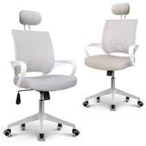 로고스토리 컴퓨터의자 책상 학생 공부 사무용 사무실의자 AIR-CH 화이트프레임 헤드형, 라이트그레이, 라이트그레이
