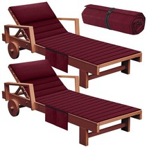 Hoolerry 2피스 접이식 긴 의자 라운지 쿠션 야외 182.9 x 53.3cm72 21인치 방수 소파 잔디 쿠션 머리 받침대 및 포켓 파티오 리클라이너 수영장용 없음 그레, Burgundy