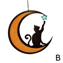 스테인드글라스 인테리어소품 감성 레트로 빈티지스테인드 글라스 고양이 달 창문 걸이 스티커 Sun Catcher, 01 Orange