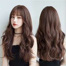 여자가발 긴가발 헤어 통가발 50-60cm + 가발망 전체가발 긴머리 웨이브 머리 웨이브 가발 ANVAVA, 1번 브라운 리넨