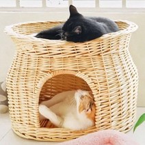 코스토프 수제 라탄 고양이 더블 캣타워 고양이집, 1개, 소형 + 이중 스폰지 매트