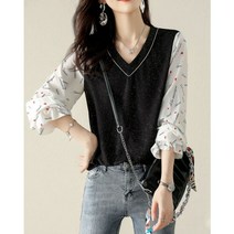 바이넬 매치 블라우스