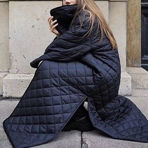 여성 퀼트 아가일 실루엣 파카 재킷 밑단 슬릿 긴 소매 턴다운 칼라 레이디 루즈 미디 코트