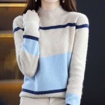 나바바 NK899 여성 심플 데일리 배색 반폴라 니트티