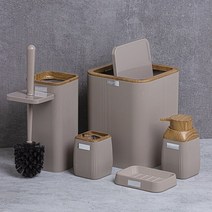 인테리어 휴지통 엔틱 쓰레기통 욕실 액세서리 세트 포함 칫솔 홀더 비누 디스펜서 비누와 로션 우드 무늬 스트라이프 5 개, 4.Brown