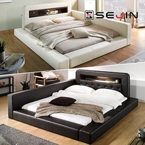 세진침대 마리안 LED 터치 프리미엄 저상형 PU가죽 침대 킹(K), 초코브라운