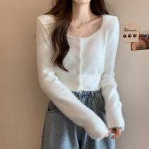 넷투넷코리아 여성 라운드넥 크롭 니트 티셔츠 긴팔 데일리룩
