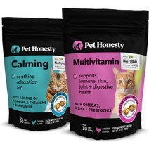 고양이영양제 Pet Honesty 고양이 진정 종합비타민 이중 질감 츄어블 보충제 번들 - 스트레스와 불안을 줄이는 데 도움이 되고 전반적인 면역 건강 관절 피부 및 털 소화를
