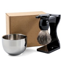 구렛나루 수염 shaving brush 오소리 헤어 키트 26mm wood handle clear acrylic stand stainless steel bowl for men, 없음