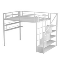 철제 이층 2층 침대 원룸 성인 벙커침대 계단형 안전가드 분리형 복층 DIY, 1500mmx2000mm, 1.플로팅 화이트