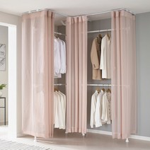 이지온 국민튼튼 커튼 행거 EO-S414 튼튼한 옷걸이 고정식 드레스룸 철제 시스템 코너형 조립식 수납 행거, 핑크