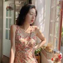 해외직구 롱 플라워 바캉스룩 비치 여름 휴가 슬림 날씬핏 옆트임 롱원피스 여신 연예인 사복 아우라 인스타그램 빅이슈