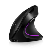 버티컬마우스 블루투스 무선 마우스인체 공학적 수직 마우스 2.4G USB 무선 게임용 컴퓨터 (라이트 포함), 01 Black, 한개옵션1