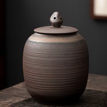 차 통 보이차 찻잎 보관통 도자기 다기 가정용 전통차 녹차 보관함 한약재 항아리 단지, E