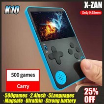 k10 자기 카드 핸드 헬드 게임 콘솔 플레이어 내장 500 클래식 미니 아케이드 비디오 게임 콘솔 레트로 8 16비트 에뮬레이터, 녹색 금고