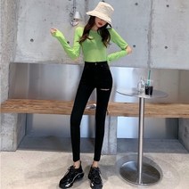 봄 바지 청바지 여자 남자 여성 남성 Gegejia-봄 인터넷 연예인 패션 하이 웨이스트 컷 슬림 슬리밍 워싱, 02 Black