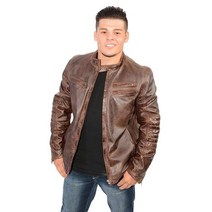 Milwaukee Leather SFM1805 남성용 브라운 사이드 스티치 카페 레이서 양가죽 재킷 - 라지 414979, Large