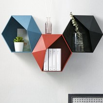 제이와이홀딩스 화장실 거실 인테리어 육각 부착 선반 수납함, 1개, 블루