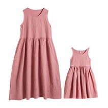 엄마랑 딸이랑 커플룩 린넨 핑크 롱 원피스