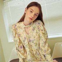 TIE NECK FLORAL BUTTON DRESS_LIGHT YELLOW