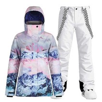 GSOU SNOW 여성용 스키 재킷 및 바지 방수 방풍 스노보드 코트 단열 따뜻한 겨울 컬러 스팟 블랙, White Mountain