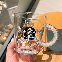 스타벅스 유리잔 프린트 커피잔, 화이트 글라스 컵355ml
