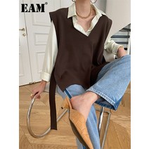 반팔패딩조끼 트위드베스트 핸드메이드베스트 eam 여성 느슨한 맞춤 리본 큰 사이즈 뜨개질 스웨터 새로운 v 칼라 민소매 패션 조수 봄 가을 2022 1df1644