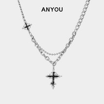 ANYOU 쿨윈드 블랙 십자가 목걸이 이중 패치 목걸이 남여공용 스타일리쉬한 고급스러움 올인원 쇄골 체인