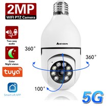 영어 매뉴얼 2MP 투아 스마트 라이프 2.4/5G WiFi 스마트 원거리 쌍방향 음성 방수 컬러 풀타임 지원 스마트 투아 CCTV 전구 카메라, 2MP에 128GB 카드 추가