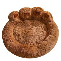 개침대 라운드 애완 동물 고양이 집 긴 봉제 깊은 수면 따뜻한 곰 발 모양 슈퍼 소프트 쿠션 중형 및 대형, 01 brown