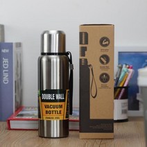 휴대용 캠핑용품 대용량 스테인레스 스틸 보온병 플라스크 절연 텀블러 로프 병 군사 스타일 진공, 1000ml+Silver