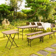 시나몬샵 카라멜 라탄 야외 접이식 테이블세트, 08. 카라멜테이블180+의자2개+180벤치1개