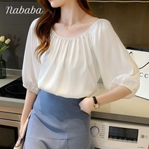 나바바 NB691 여성 세련미 심플 라운드넥 5부 블라우스