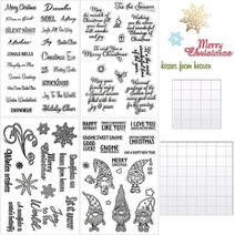 6피스 크리스마스 투명 스탬프 세트 4피스 장식 단어 실리콘 2피스 눈송이 블록 DIY 공예 카드 제작 스크랩북 장식용 그리드 라인 포함