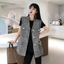 트위드베스트 뷔스티에 루즈핏조끼 패션코디 여성 오피스룩 트위드 패턴 통통녀 4XL
