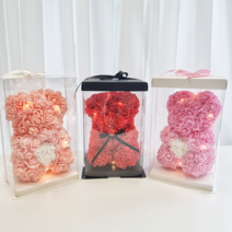 곰돌이꽃 로즈베어 LED전구 25cm 40cm졸업식 곰인형 여자친구 사랑고백 기념일 프러포즈 선물, 핑크