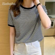 나바바 NT357 여성 캐주얼 심플 단가라 썸머 티셔츠