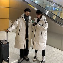 패딩 커플 하프기장 오버사이즈 남녀 후드 루즈핏 롱패딩 경량패딩
