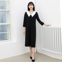 프롬코 여성 빅카라 7부소매 블랙 원피스 FRC160