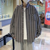 스트라이프 면 Y 남자 민트색 논아이론 난방 셔츠 린넨 파란색 여성 삼색 오버핏 빅사이즈 남성