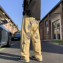 커플룩 아메리칸 하이 스트리트 카고 팬츠 남녀 바둑판 체크 일자 와이드 팬츠 바지 러쉬 선물