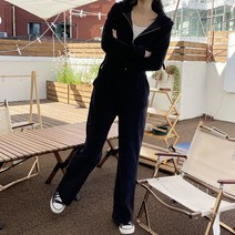 (세일)벨벳 벨로아 슬림집업 와이드팬츠 트레이닝 세트 투피스