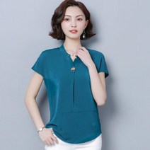 뉴욕멋쟁이 국내배송 카밀리 베이직 반팔 블라우스 스탠드넥 단색 쉬폰 반소매